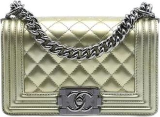 Chanel Pre-owned Quilted Metallic Patent Leather Crossbody - Dames - Vintage Schoudertas - Geel - ONE Size - Leer - Vintage