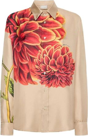 Pierre-Louis Mascia Camicia in seta con stampa dalia - Toni neutri