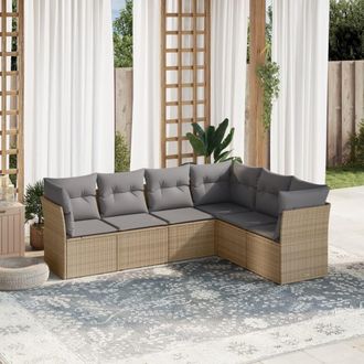vidaXL Vidaxl - Juego De Sof&aacute;s Jard&iacute;n Con Cojines 6 Pzas Rat&aacute;n Sint&eacute;tico Beige