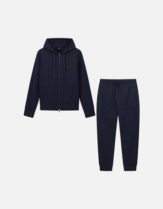 A|X Armani Exchange Mens Cotton Tonal Logo Navy Zip Hooded Tracksuit - Size: 36