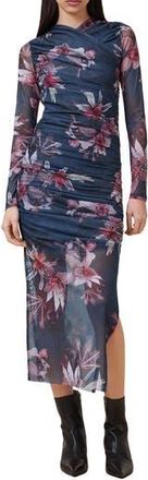 AllSaints Hanako Long Sleeve Mesh Midi Dress in Adena Deep Blue at Nordstrom Rack, Size 10 Us / 14 Uk