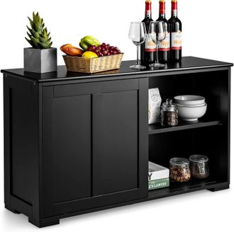 Costway Aparador Buffet Con Puertas Correderas Armario Almacenaje Multiusos Estanter&iacute;a De Madera Para Cocina Comedor (negro) - Costway