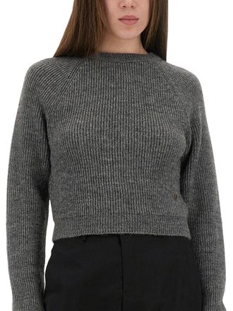 Moschino Cropped Alpaca-Blend Sweater - Gray