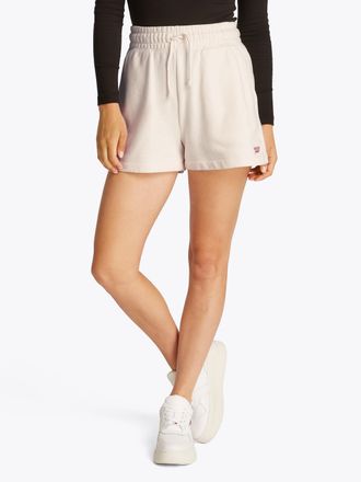 Tommy Jeans Shorts TOMMY JEANS TJW SCRIPT SHORT EXT, Damen, Gr. L (40), N-Gr, weiss (ancient wei&szlig;), Sweatware, Obermaterial: 100% Baumwolle, unifarben, regular fi