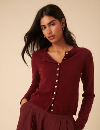 Nobody's Child Burgundy Cashmere Crew Neck Cardigan