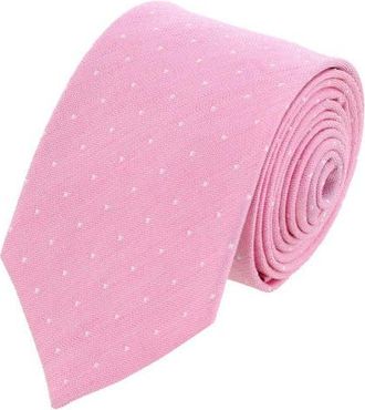 Trafalgar Store Churchill Chambray Polka Dot Linen Blend Necktie in Light Pink With Polka Dots at Nordstrom