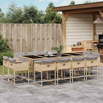 vidaXL Set Comedor De Jard&iacute;n Con Cojines 13 Pzas Rat&aacute;n Sint&eacute;tico Beige Vidaxl