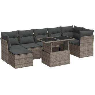 vidaXL Vidaxl - Set De Sof&aacute;s De Jard&iacute;n Y Cojines 8 Piezas Rat&aacute;n Sint&eacute;tico Gris