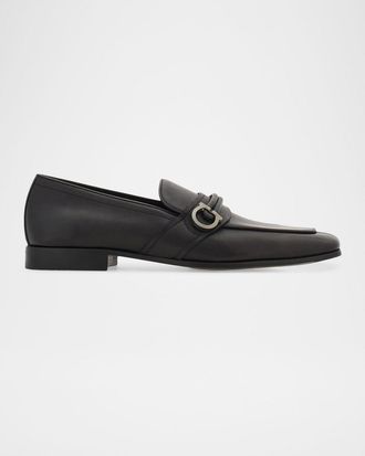 Ferragamo Men & apos;s Leather Side-Gancio Loafers