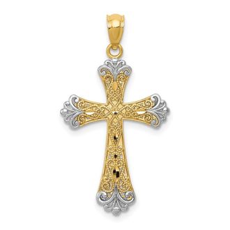 Diamond2Deal 14k Yellow Gold Rhodium Reversible Cross Pendant