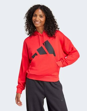 adidas Essentials - Felpa con cappuccio ampia in French Terry rosso rubino e nero con logo grande