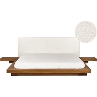 Beliani Beliani - Letto stile Giapponese moderno 180 x 200 cm Comodini Laterali Testiera Boucle Legno chiaro Zen