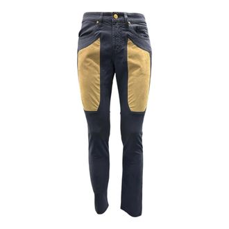 Jeckerson Jeans, Heren, Blauw, W35, Katoen, Slim Fit Blauwe Jeans met Alcantara Patches