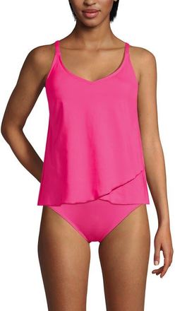 Lands End D-Cup Chlorine Resistant V-Neck Tulip Hem Tankini Swimsuit Top with Adjustable Straps in Pink Azalea at Nordstrom, Size X-Large