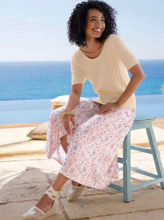 Heine Kurzarmpullover HEINE Pullover, Damen, Gr. 34, champagner, 100% Baumwolle, unifarben, Pullover Kurzarmpullover