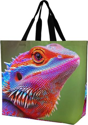 Generic Bearded Dragon Cute Reusable Shopping Bags One Shoulder Grocery Tote Bag Waterproof Big Purse for Work Travel