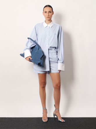 The Attico Striped Cotton Shorts - Blue