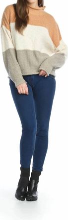 Papillon Soft Boucle Mock Neck Color Block Sweater In Multi