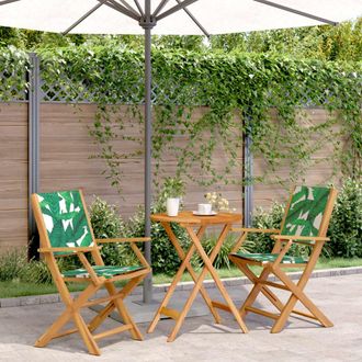 vidaXL Juego De Bistro De 3 Piezas Tela Madera Maciza Estampado Hojas Vidaxl