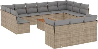 vidaXL Set Sof&aacute;s De Jard&iacute;n 14 Pzas Con Cojines Rat&aacute;n Sint&eacute;tico Beige Vidaxl