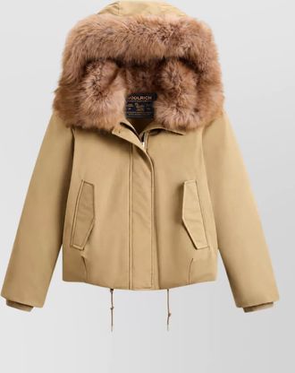 Woolrich cotton faux fur trim hooded puffer jacket
