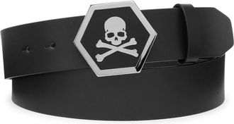 Philipp Plein Leather Belt Skull - Heren - Riemen - Zwart - 85 CM - Leer - Accessoires