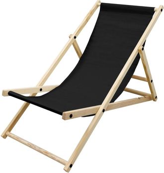 ECD Germany Silla de playa negra madera de pino tejido oxford carga hasta 120kg
