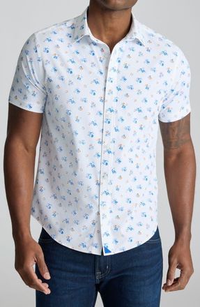 UNTUCKit Opal Floral Short Sleeve Performance Button-Up Shirt in White Blue at Nordstrom, Size X-Large