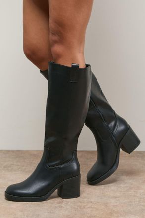 Oasis Womens Lilian Faux Suede Soft Point Medium Heel Pull On Knee Boots - Black - Size UK 6