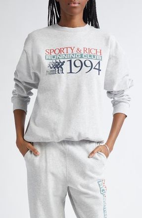 Sporty & Rich Finish Line Crewneck Sweatshirt in Heather Gray at Nordstrom, Size Large