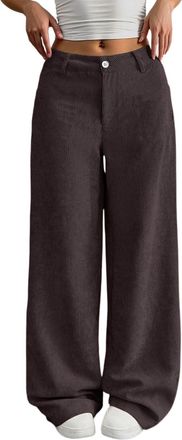 Generic Womens Corduroy Wide Leg Trousers with Elastic Waist Ladies High Waisted Baggy Pants with Pockets Autumn Casual Loose Fit for Daily Outdoor Streetwear