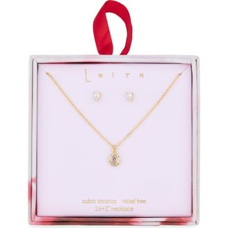 Leith Cubic Zirconia Stud Earrings & Necklace Set in Clear- Gold at Nordstrom Rack