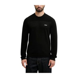 HUGO BOSS Hugo, Round-neck Knitwear, male, Black, Size: 2XL Textured Crew Neck Sweater