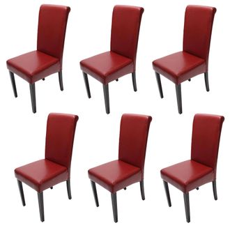 Hhg Hhg - Nunca Usado] Lote De 6 Sillas De Comedor Silla De Cocina Novara Ii, Cuero, Rojo, Patas Oscuras