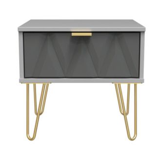 Welcome Furniture Glitz Ready Assembled Bedside Table with 1 Drawer - Shadow Matt & Grey - Welcome Furniture | TJ Hughes