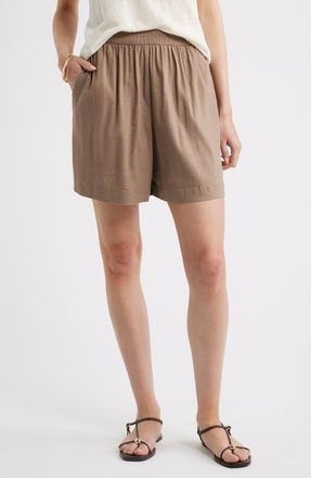 Nordstrom Pull-On Linen Blend Shorts in Brown Lentil at Nordstrom, Size Xx-Small