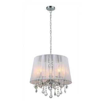 Netlighting Hanging Pendant Chrome White 5 Light with White Cloth Shade E14