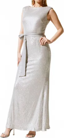 Joseph Ribkoff Womens Sequined Formal Evening Long Dress In Matte Silver