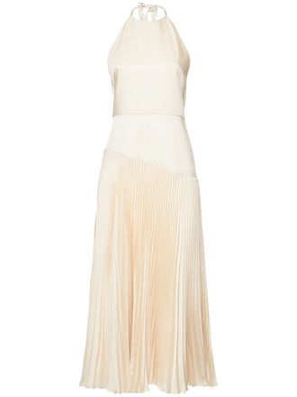 Brandon Maxwell Pleated Satin Midi Dress
