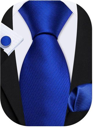 Barry.Wang Royal Blue Ties Mens Silk Necktie Hankerchief Cufflinks Set Formal Wedding Prom