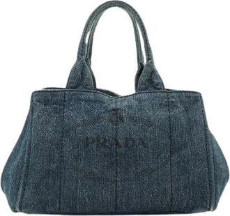 Prada Pre-owned Canapa Tote Bag - Dames - Vintage Shopper - Blauw - ONE Size - Leer - Vintage