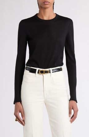 Tom Ford Fine Gauge Cashmere & Silk Crewneck Sweater in Lb999 Black at Nordstrom, Size Medium