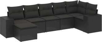 vidaXL Set De Comedor De Jard&iacute;n 7 Pzas Y Cojines Rat&aacute;n Sint&eacute;tico Negro Vidaxl
