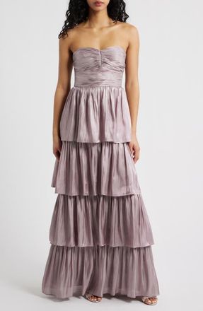 Lulus Bella Tiered Strapless Gown in Dusty Lavender at Nordstrom, Size X-Large