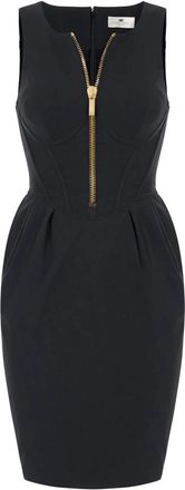 Elisabetta Franchi Jurk van technische stof met rits - Dames - Jurken - Zwart - Maat: 2XL Zijde