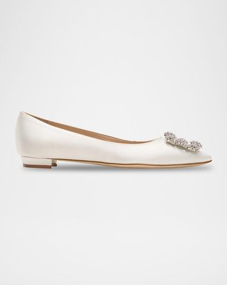Manolo Blahnik Hangisi Satin Buckle Ballerina Flats