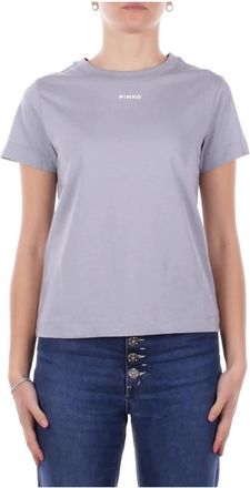 Pinko Logo Appliqu&eacute; T-shirt - Dames - T-shirts - Blauw - 2XL - Katoen - Tops