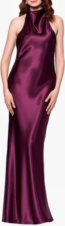 Betsy & Adam Halter Charmeuse Gown in Plum at Nordstrom, Size 10