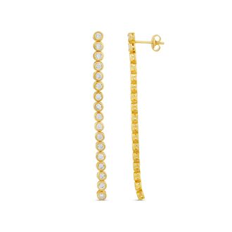 SHYMI Bezel Set Tennis Drop Earrings -.925 Sterling Silver, Rhodium Plated, Cubic Zirconia Detailing