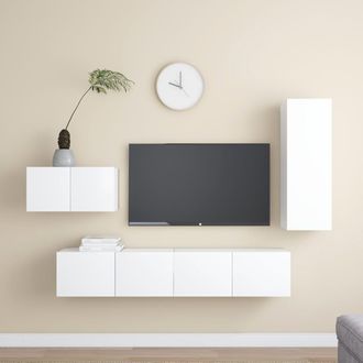 vidaXL Vidaxl - Set De Muebles De Sal&oacute;n Tv 4 Piezas Madera De Ingenier&iacute;a Blanco